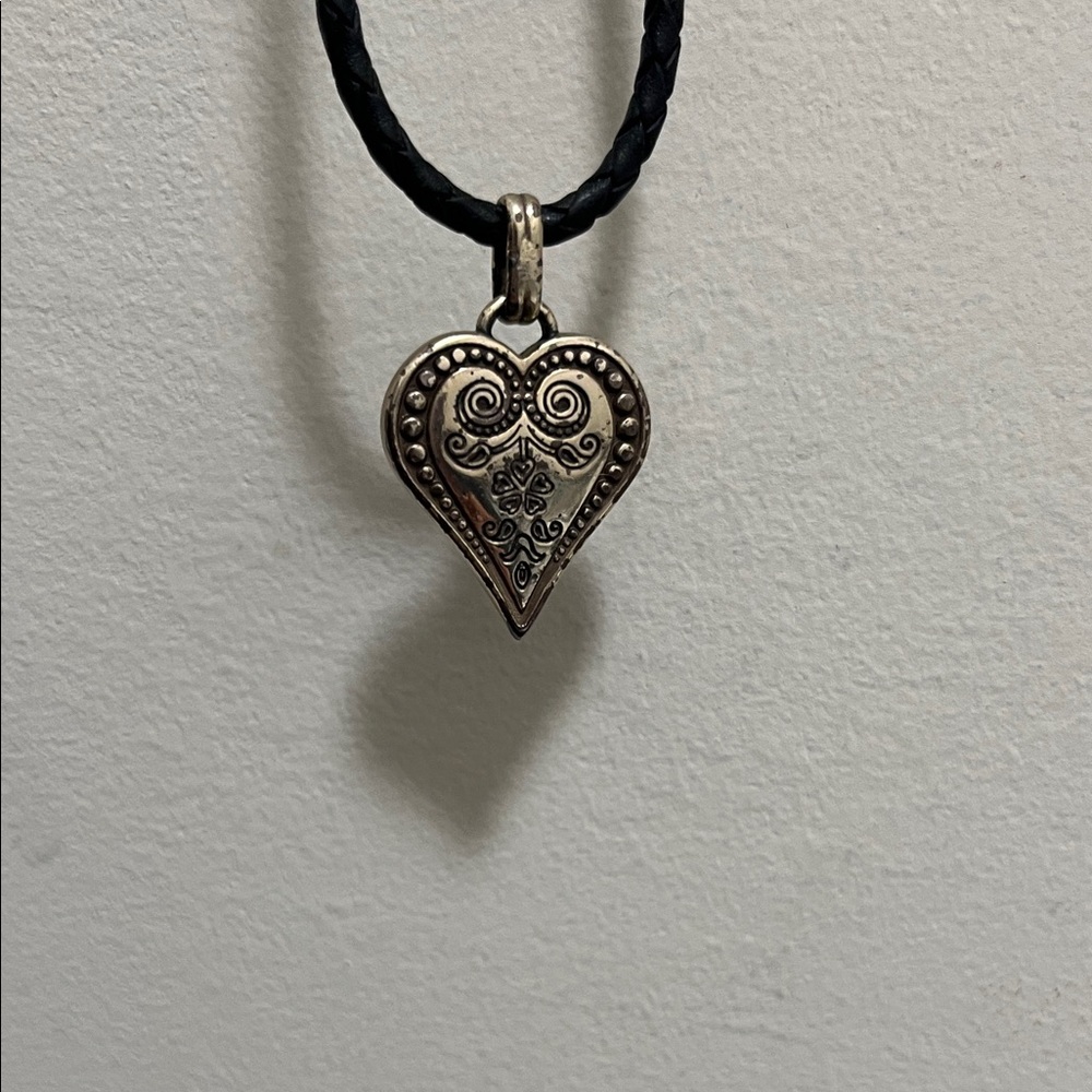 Brighton Silver Heart Pendant Necklace with Black Cord